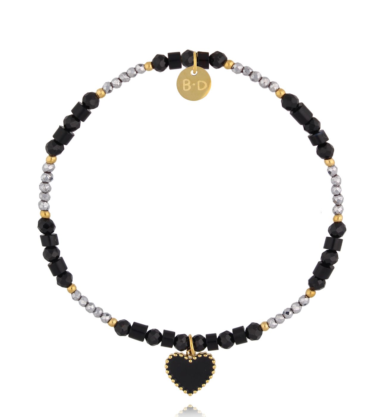 Bransoletka z czarnego turmalinu z sercem - By Dziubeka