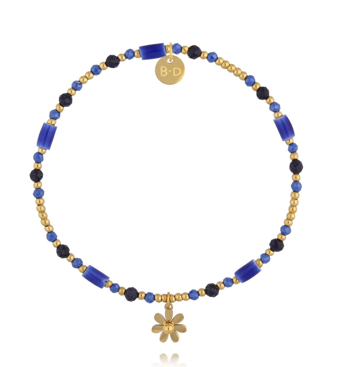 Bransoletka w odcieniach niebieskiego z zawieszką stokrotką - By Dziubeka