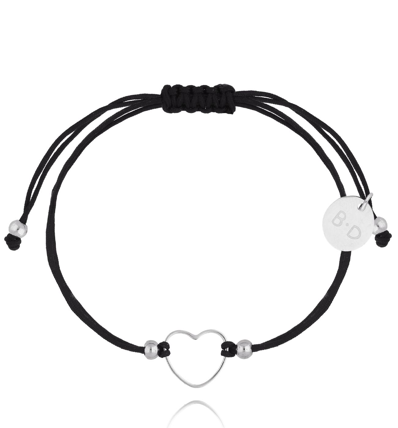 Bransoletka czarna ze srebrnym sercem Little Heart BGL0865 - By Dziubeka