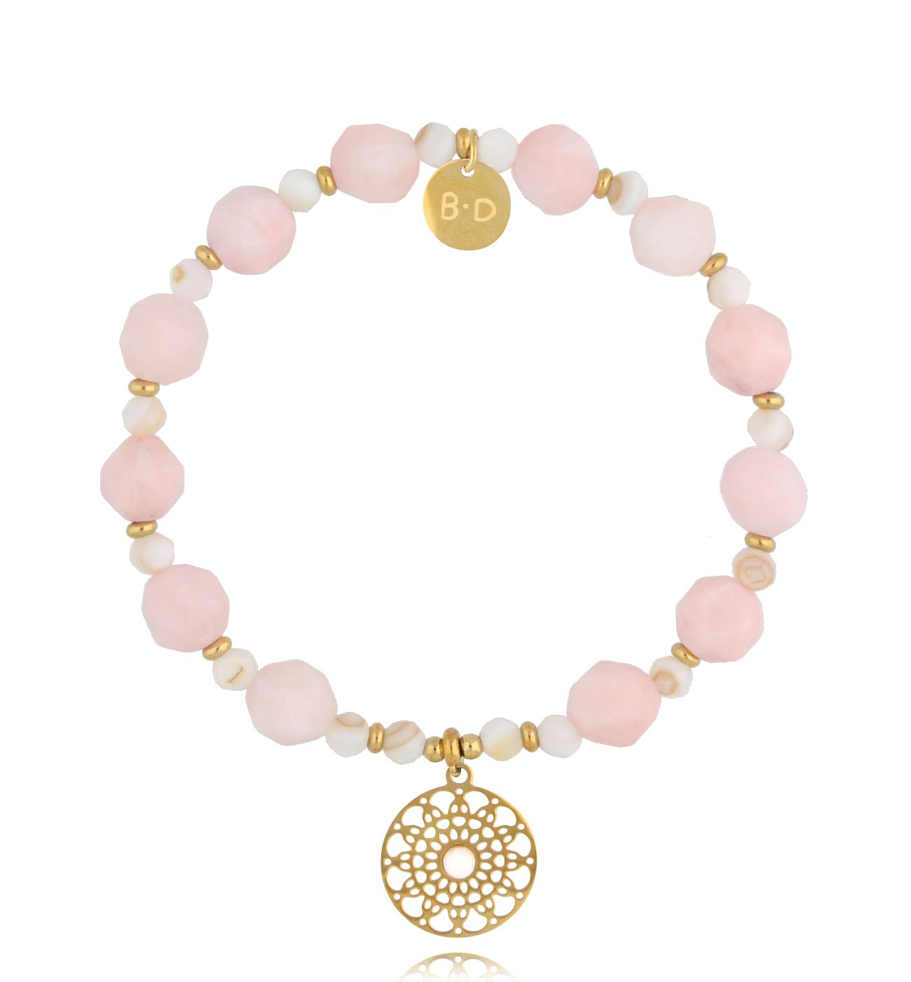 Bransoletka różowa z jadeitami i złotą zawieszką - By Dziubeka