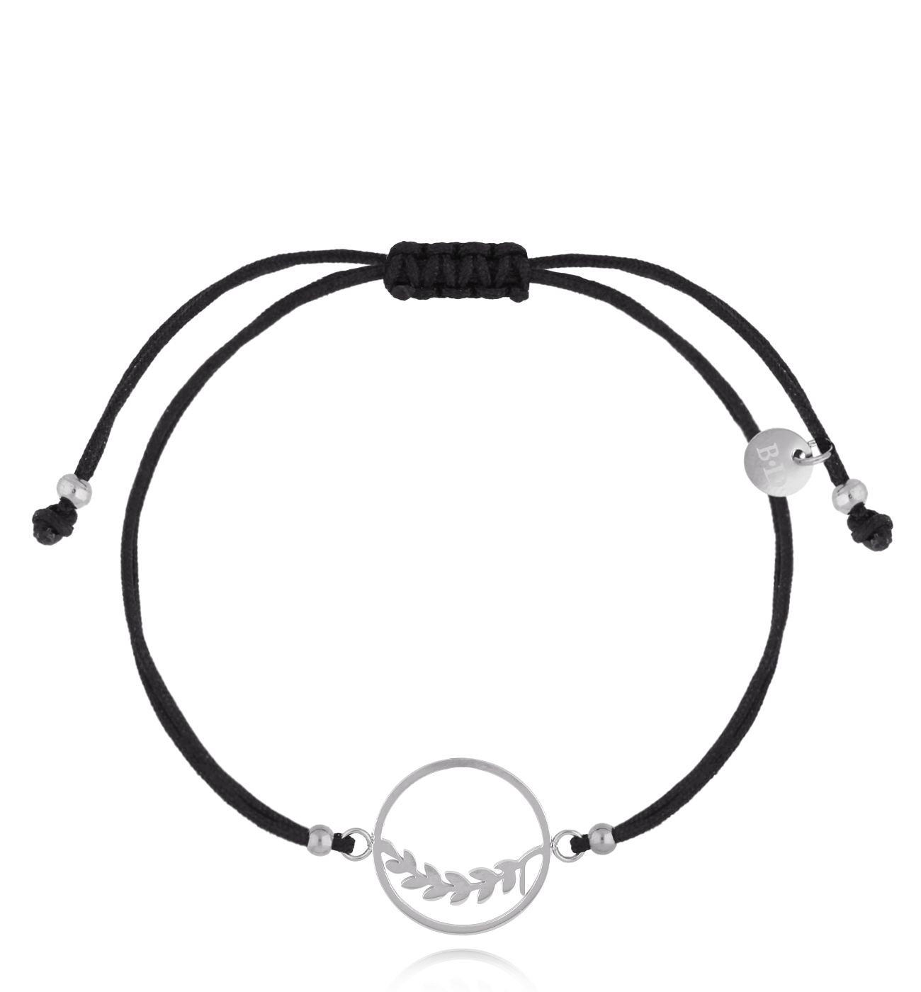 Bransoletka srebrna z czarnym sznurkiem i listkami Feuilles BGL0834