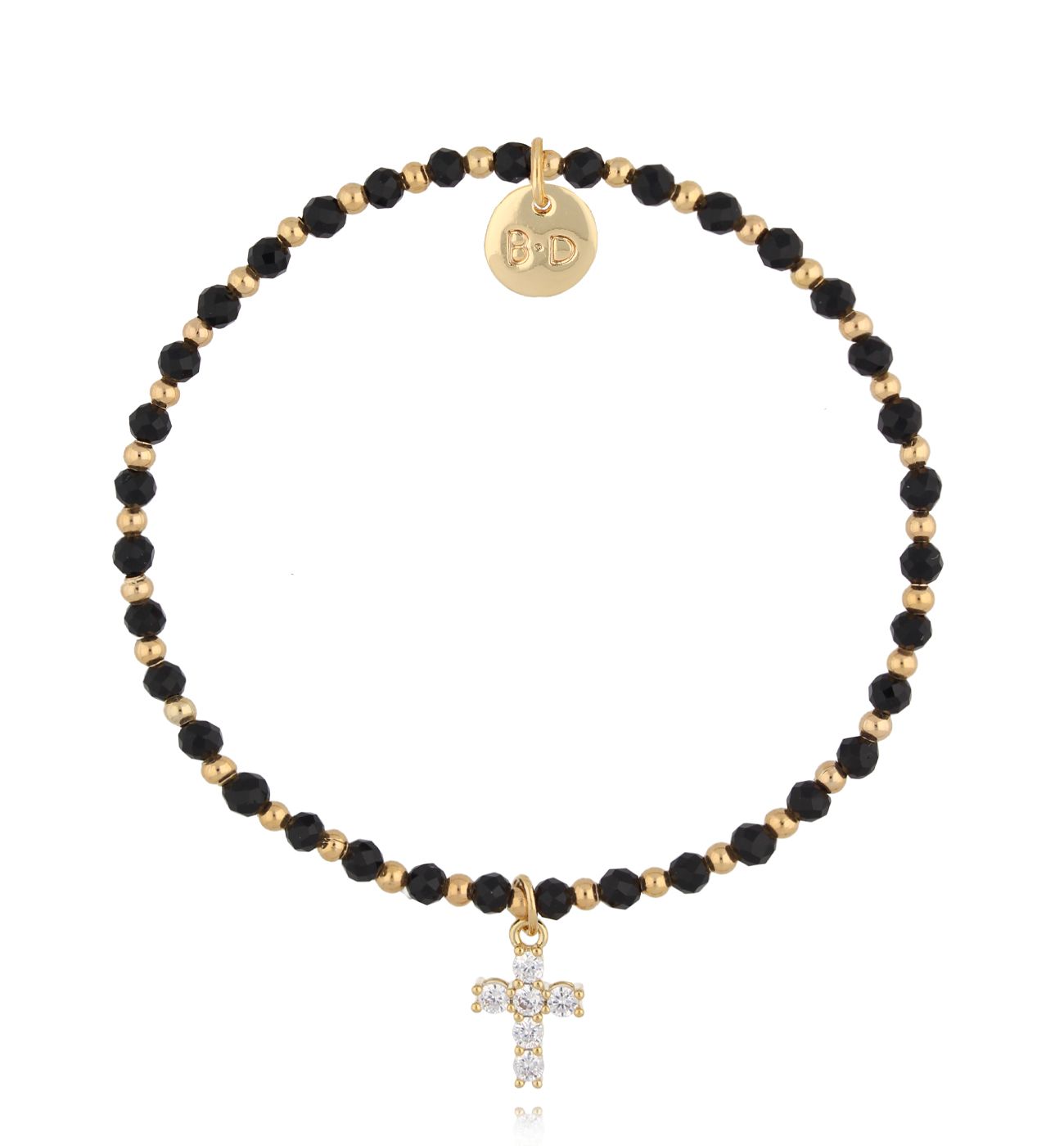 Bransoletka czarna z zawieszką z krzyżykiem - By Dziubeka