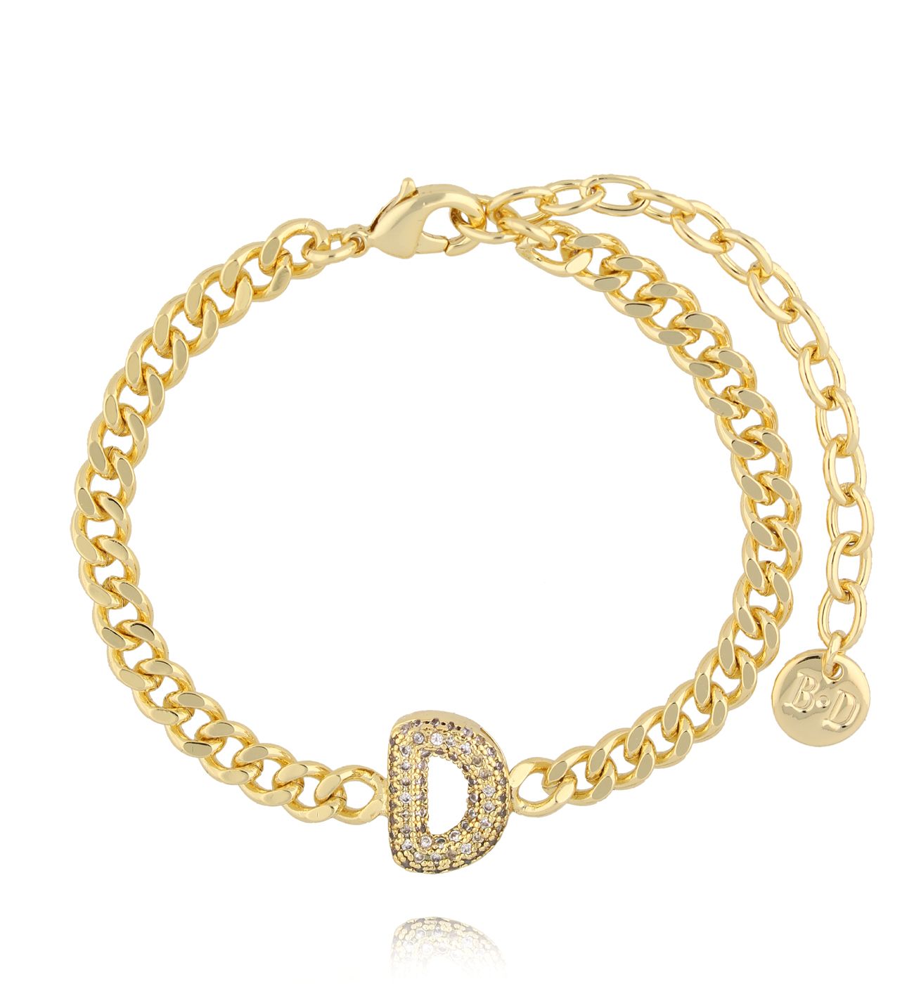 Bransoletka złota z literą D z cyrkoniami BSS0247