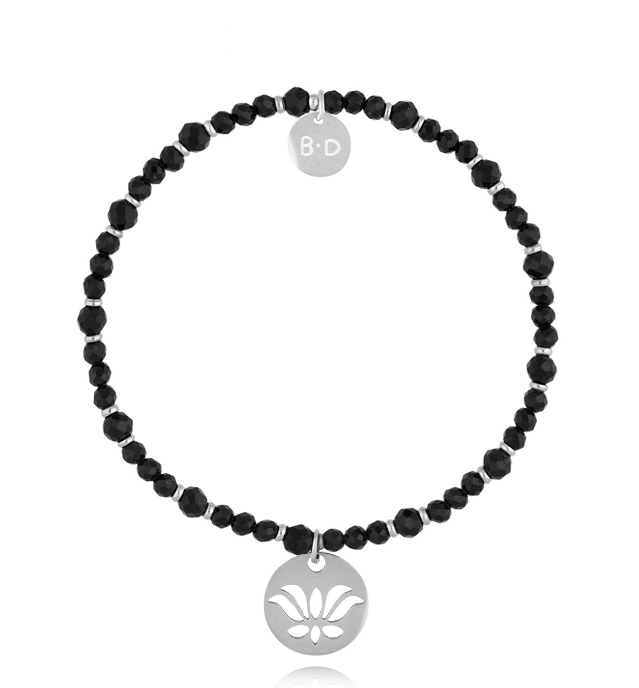 Bransoletka z czarnymi turmalinami i kwiatem lotosu - By Dziubeka