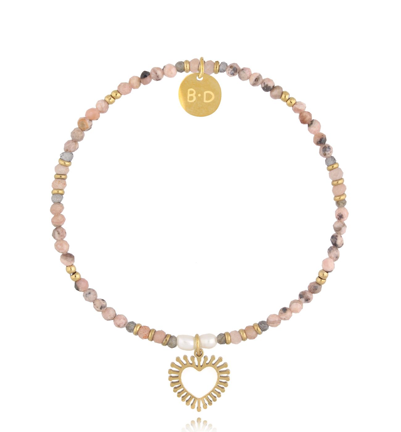 Bransoletka z rodochrozytami i sercem - By Dziubeka