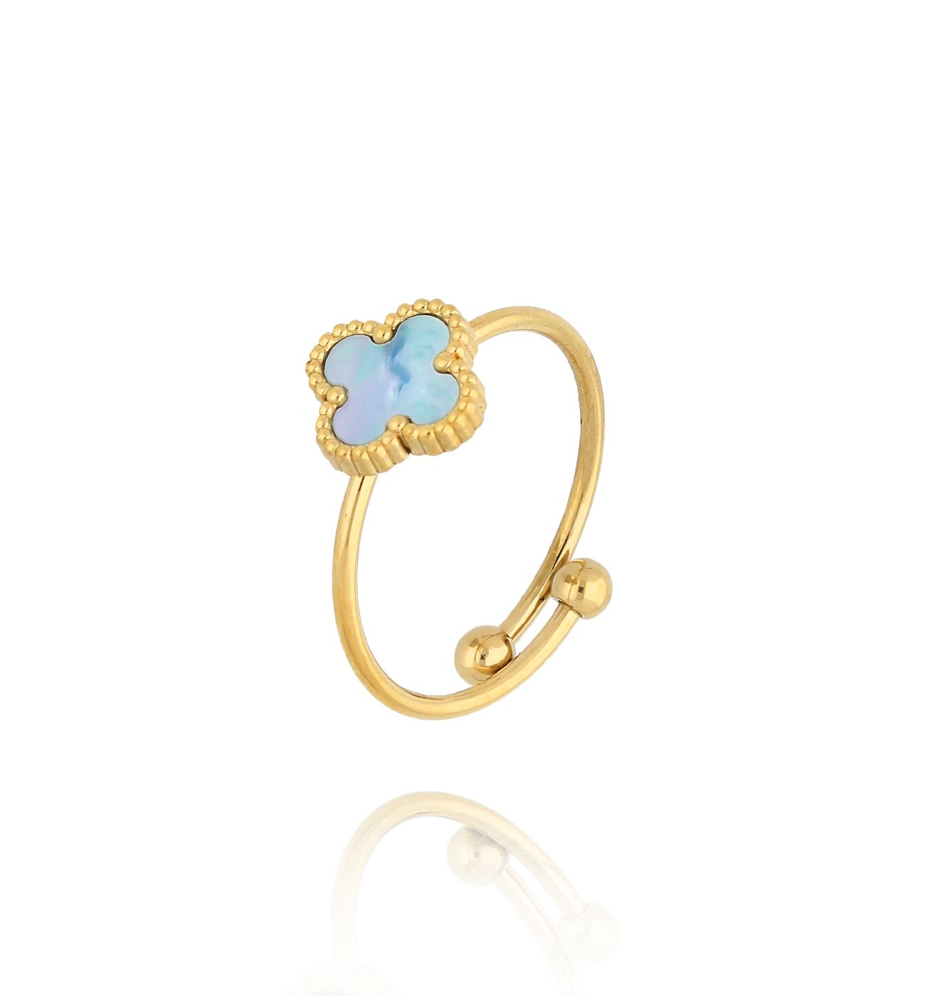 Pierścionek z koniczynką z masą perłową złoty PSY0029