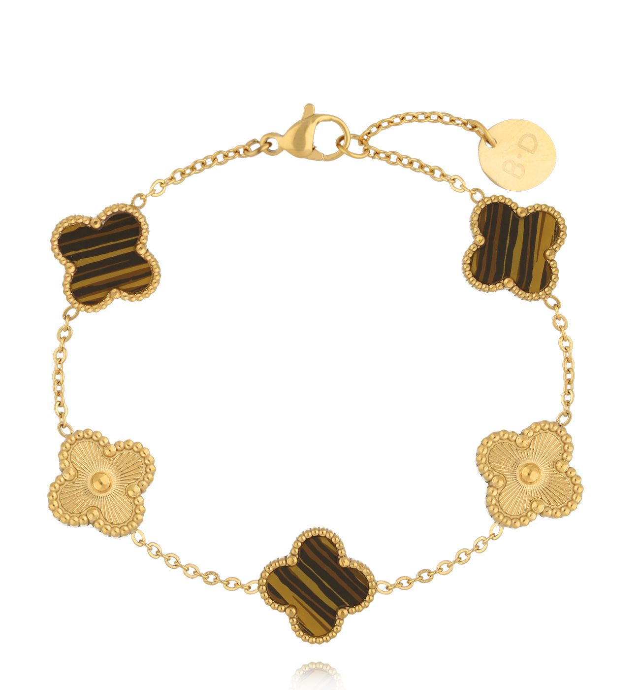 Bransoletka z brązowymi i złotymi koniczynkami Clovers BSY0163 - By Dziubeka