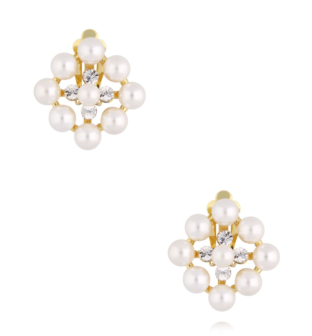 Klipsy z perłami i cyrkoniami w formie kwiatu - By Dziubeka