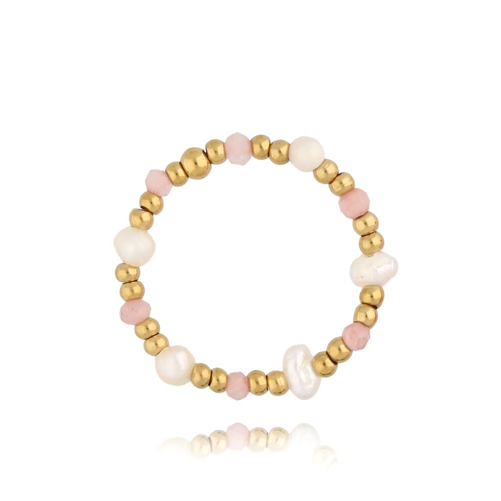 Pierścionek z perełkami i kwarcem różowym Aguililla PSC0441 - By Dziubeka