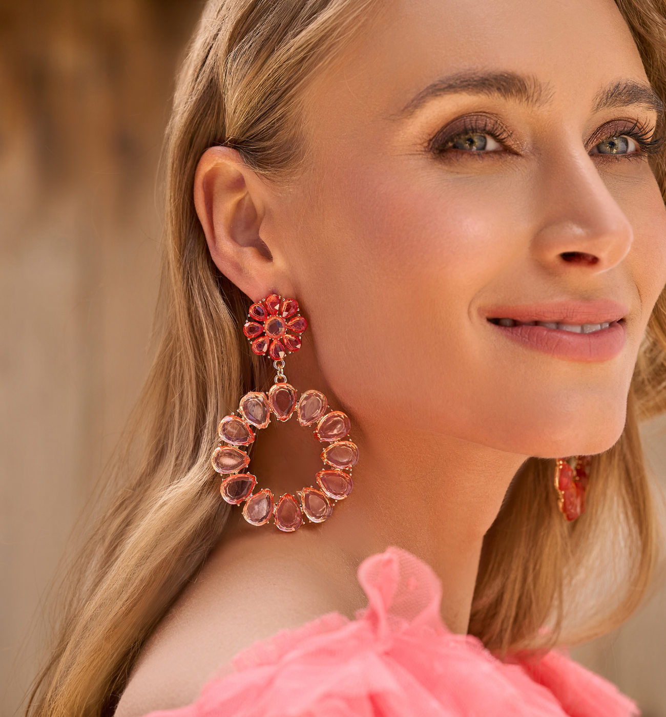 Kolczyki z malinowymi kryształami Teresina KFF0241 - By Dziubeka