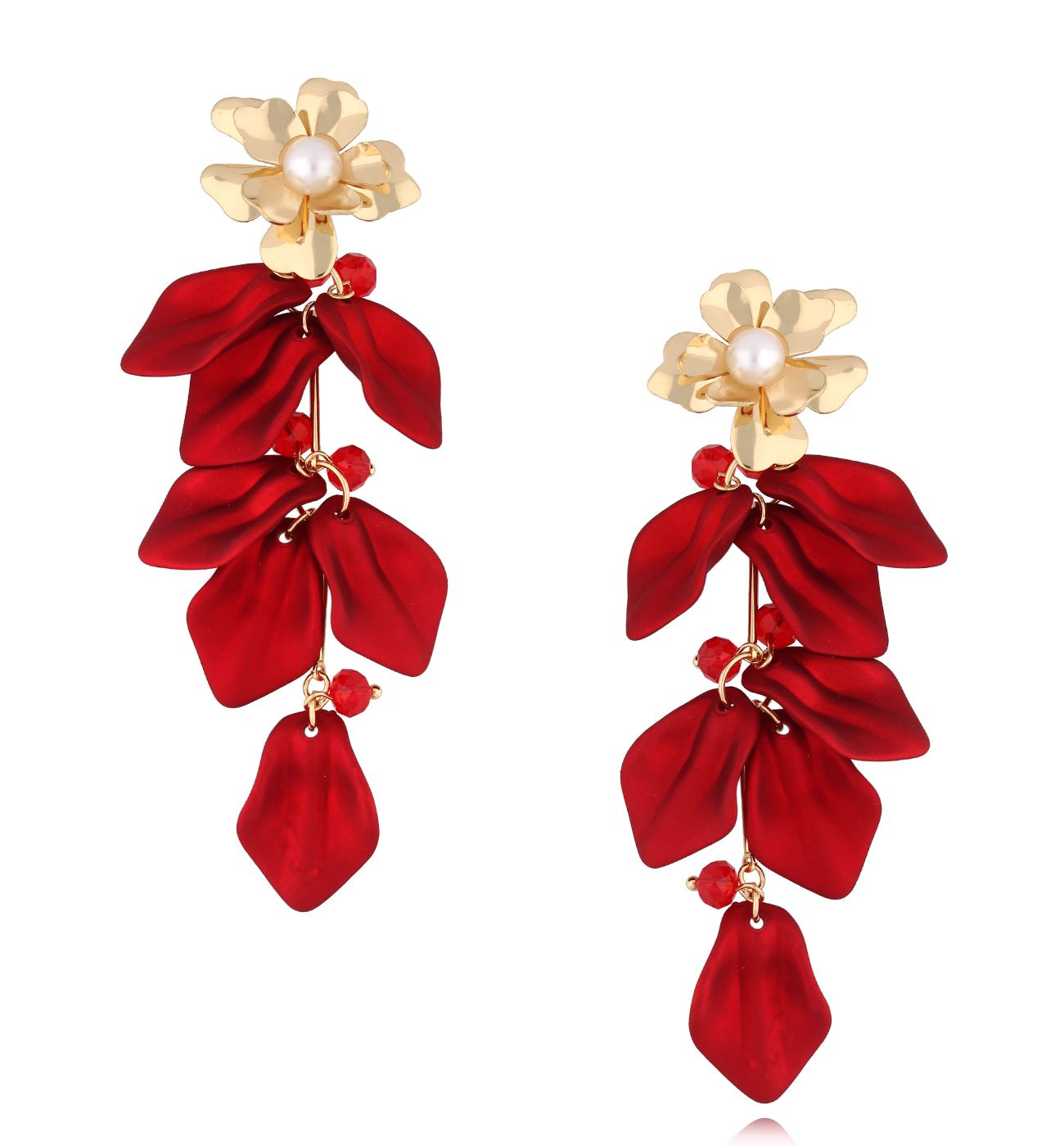 Kolczyki czerwone z płatkami i kwiatuszkiem Tatuí KFF0193 - By Dziubeka