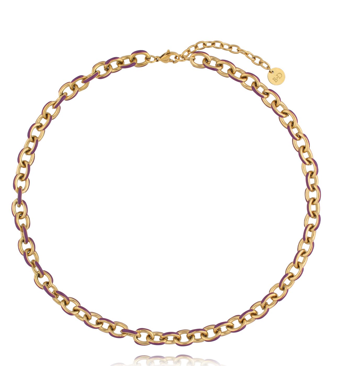 Naszyjnik z łańcuchem z fioletową emalią - By Dziubeka
