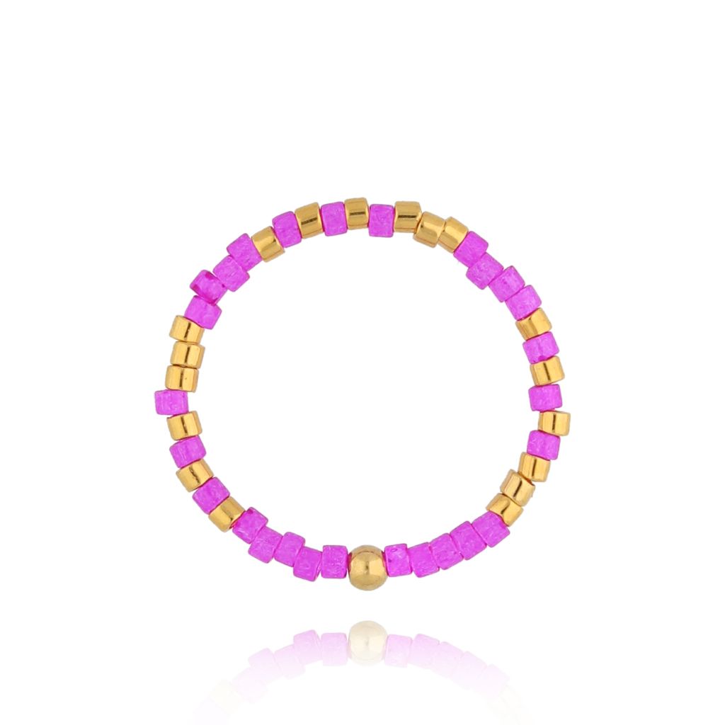 Pierścionek fuksjowy z koralikami Miyuki Yummy PSC0481 - By Dziubeka