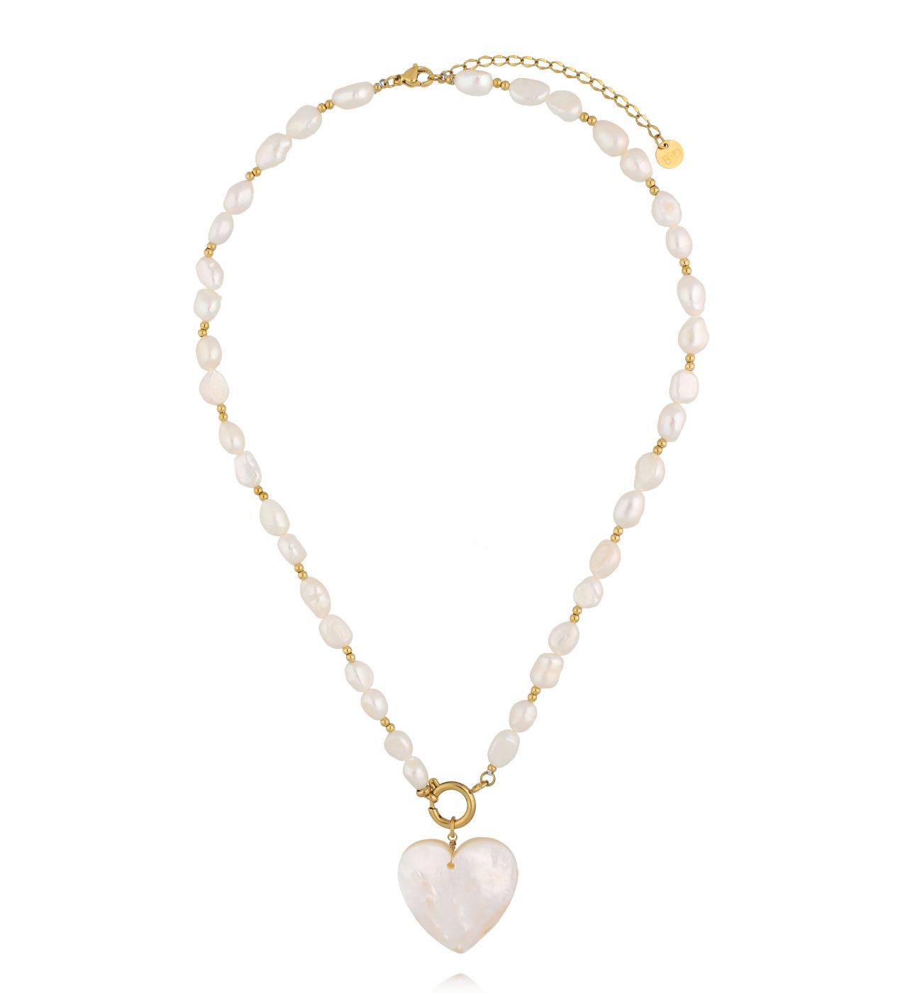 Naszyjnik z pereł i sercem z masy perłowej - By Dziubeka