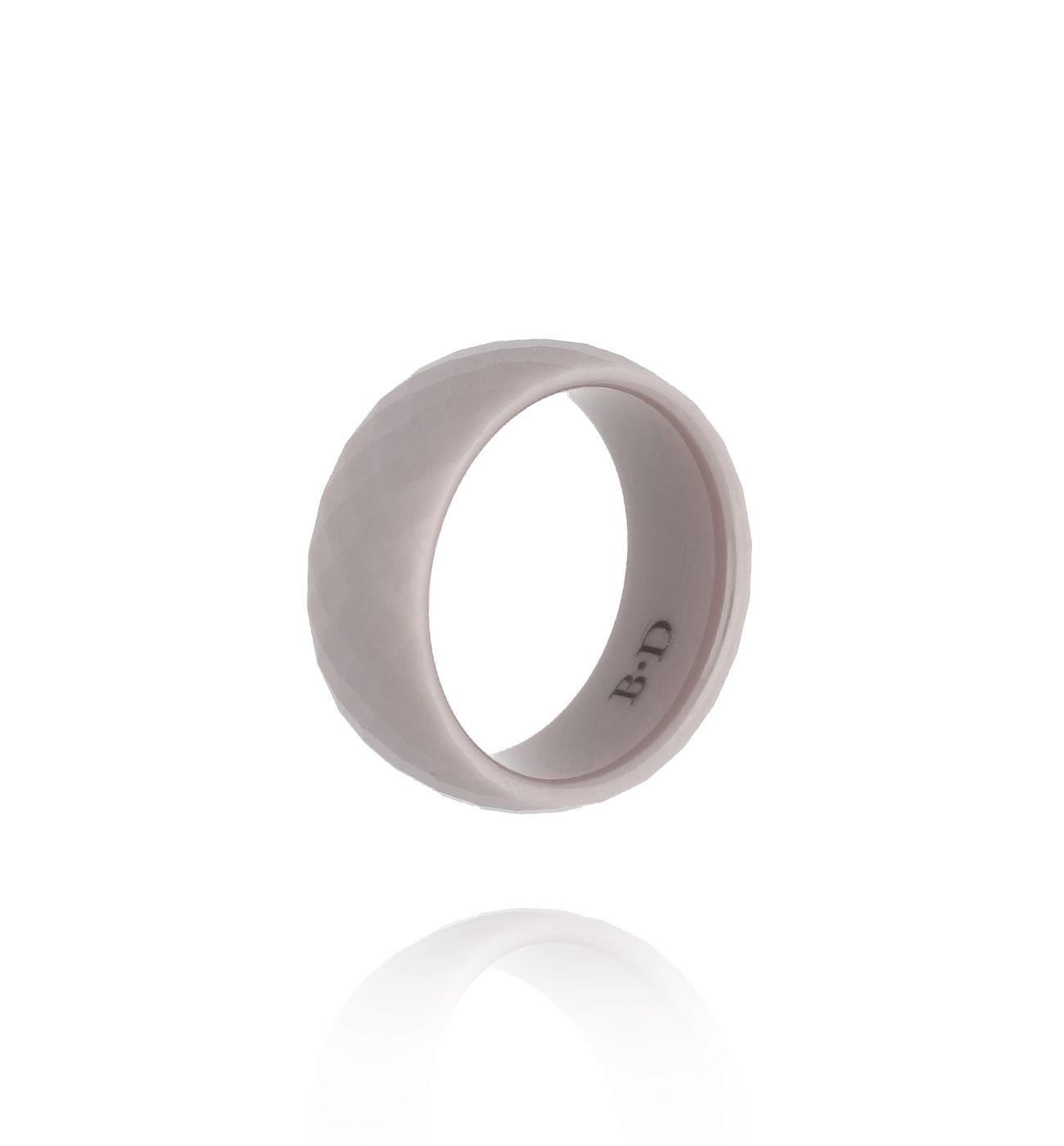 Obrączka z ceramiki cappuccino szeroka fasetowana PFE0117 - By Dziubeka