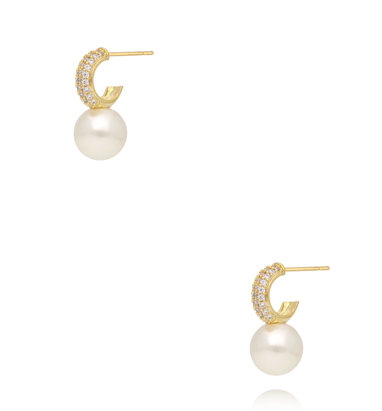 Kolczyki z perełką i cyrkoniami złote KLU0074 - By Dziubeka