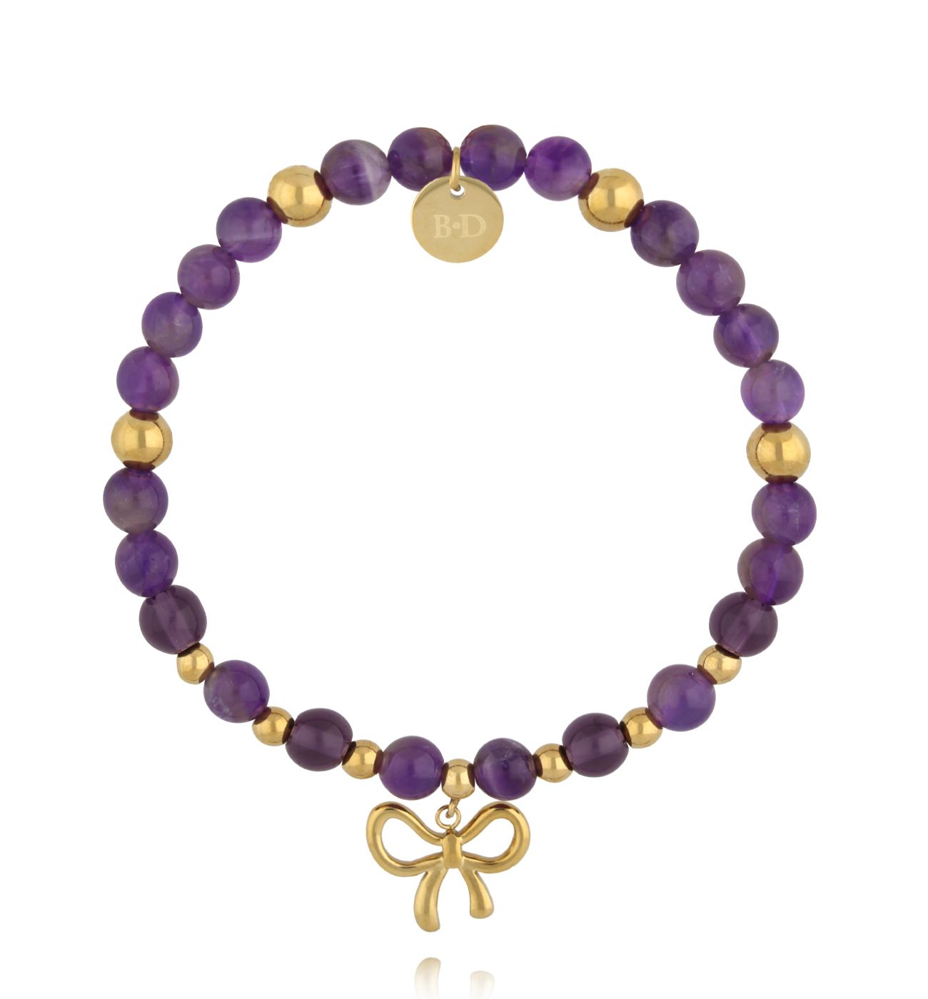 Bransoletka fioletowa z kokardką i ametystami - By Dziubeka