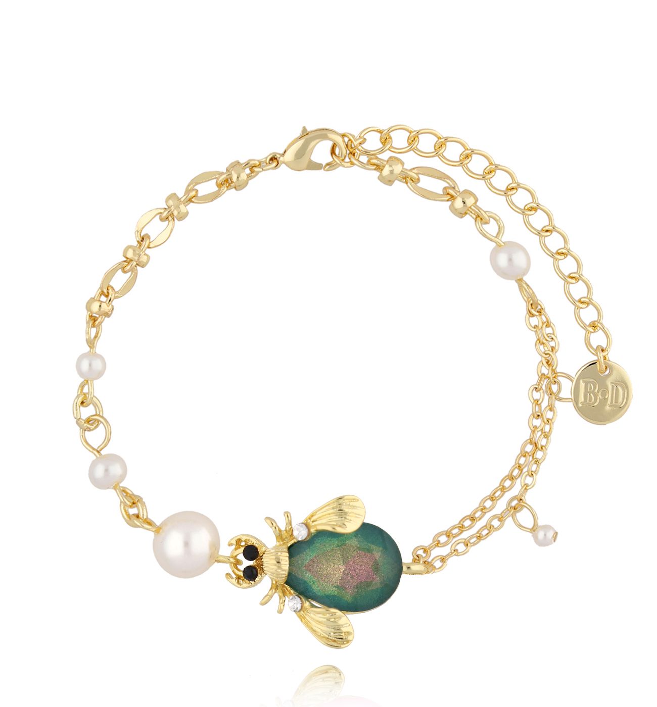 Bransoletka z zielonym owadem i perłami Morning Dew BMI0184