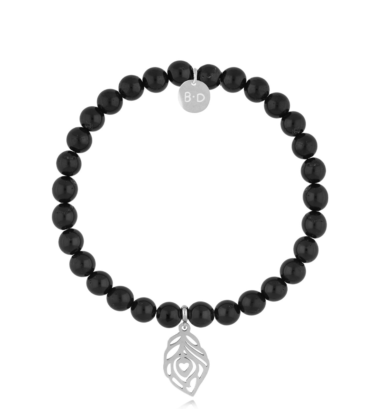 Bransoletka czarna z turmalinami i listkiem Astrid - By Dziubeka