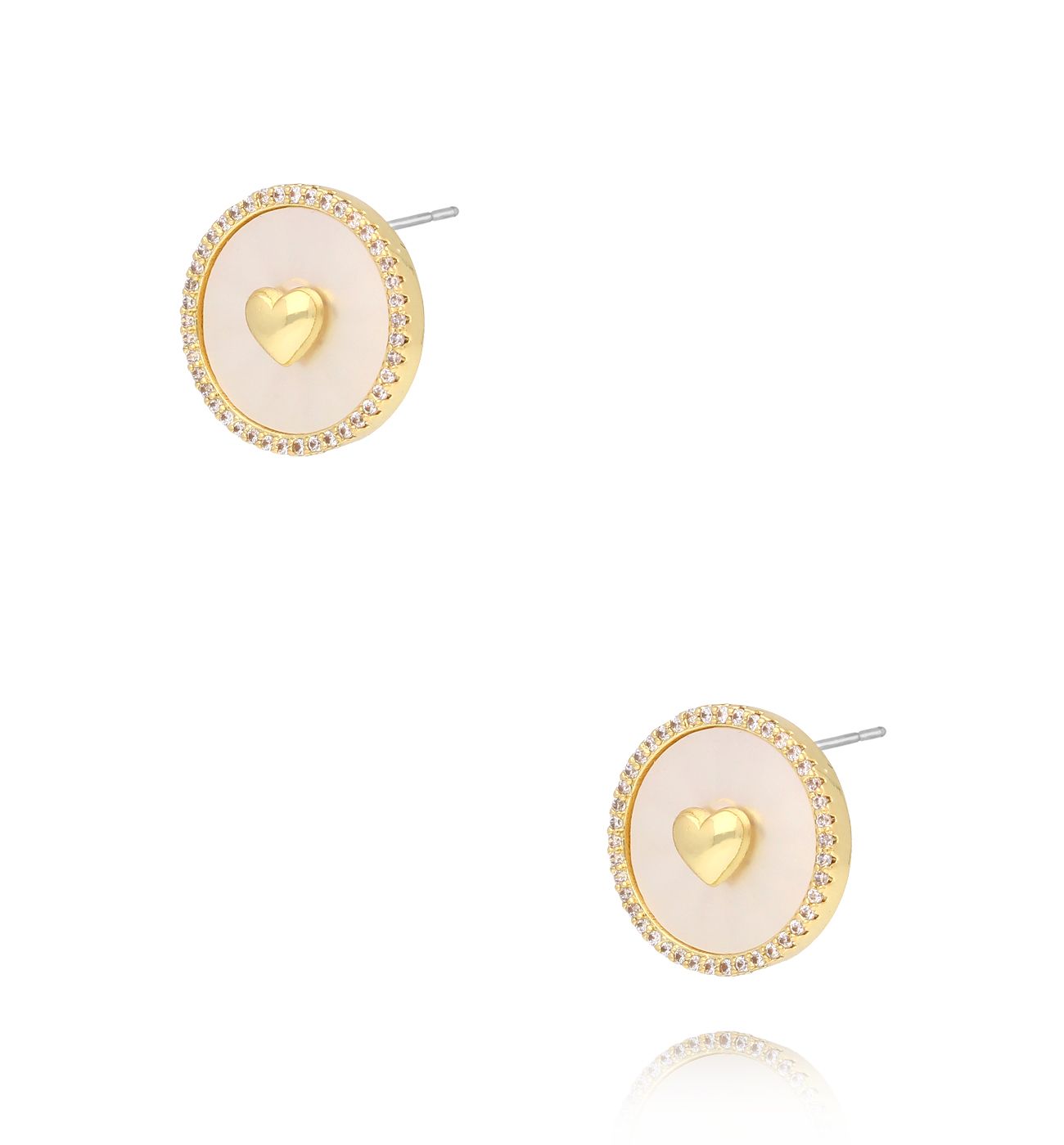 Kolczyki z sercami i masą perłową okrągłe - By Dziubeka