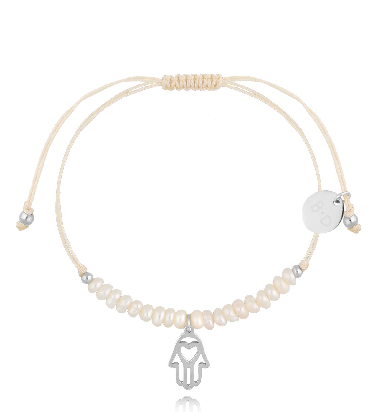 Bransoletka z perełkami i srebrną ręką Fatimy Feliz BMT0076 - By Dziubeka