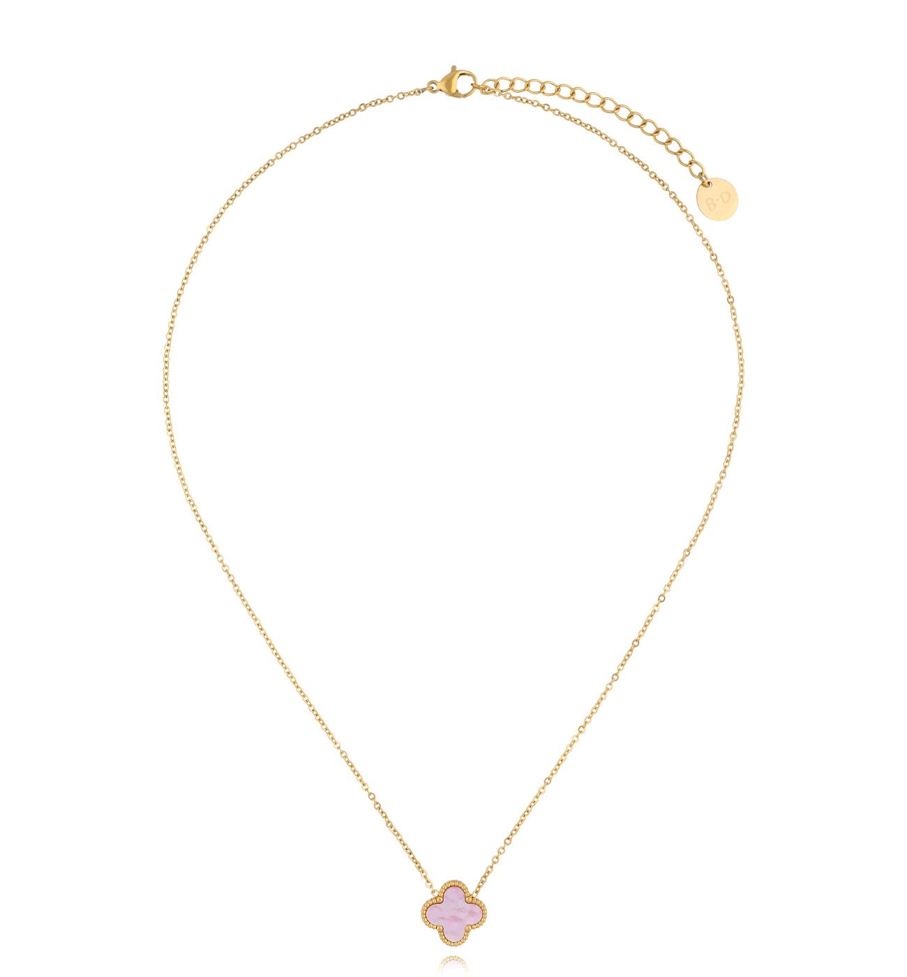 Naszyjnik z koniczynką z różową masą perłową NSY0270 - By Dziubeka