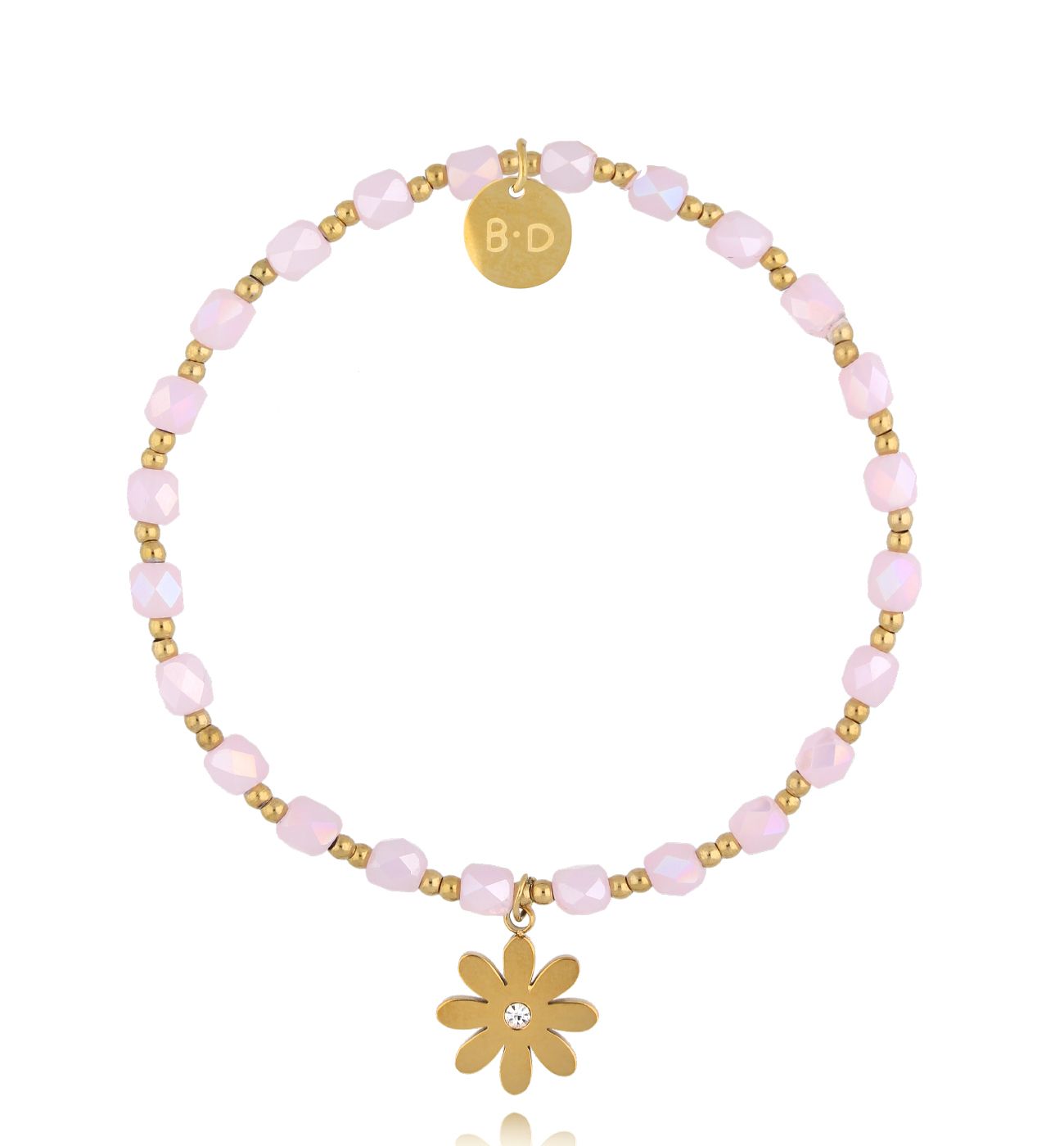 Bransoletka różowa z kwiatkiem - By Dziubeka