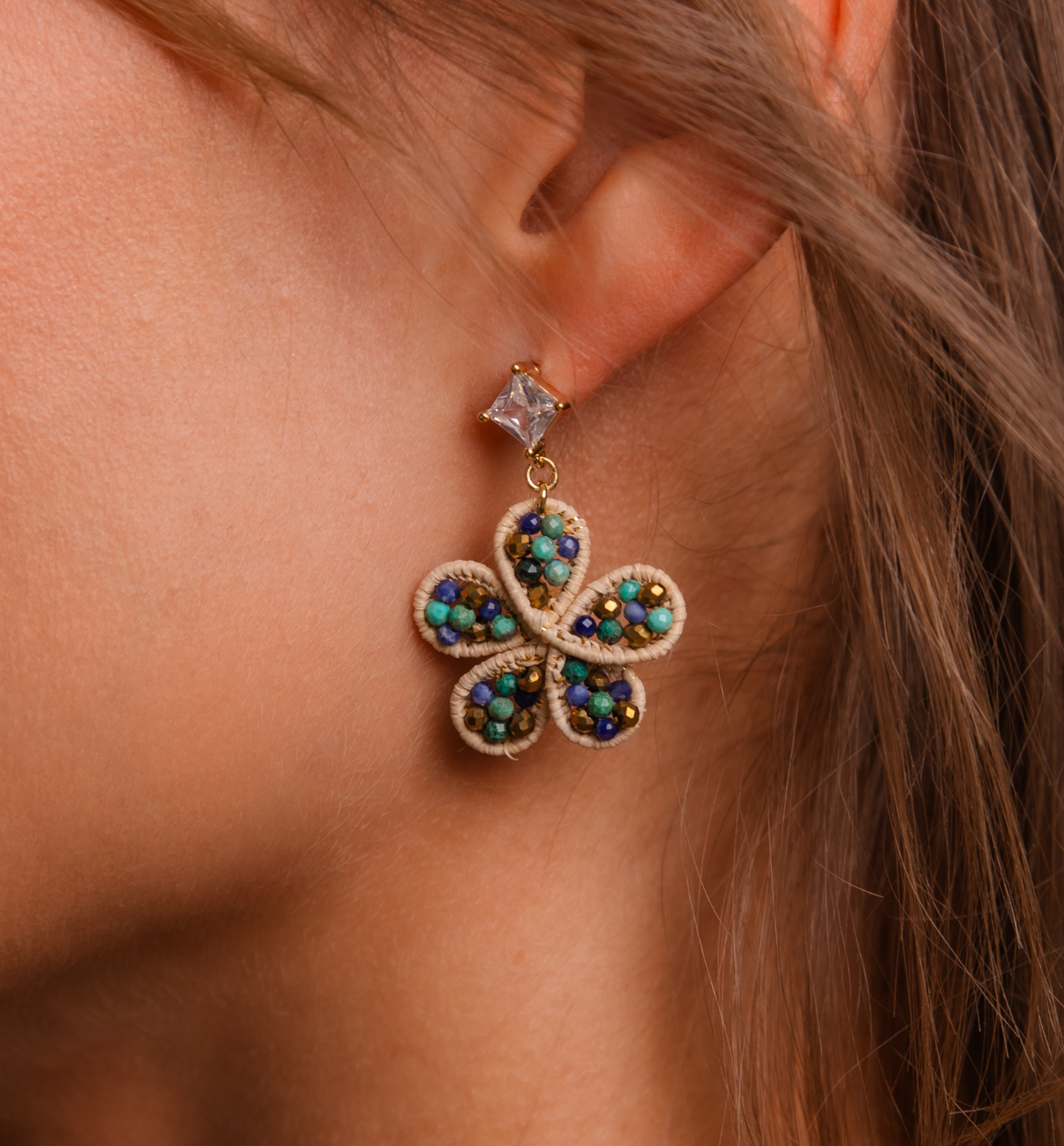 Kolczyki kwiatki z turkusami KSC0160 - By Dziubeka