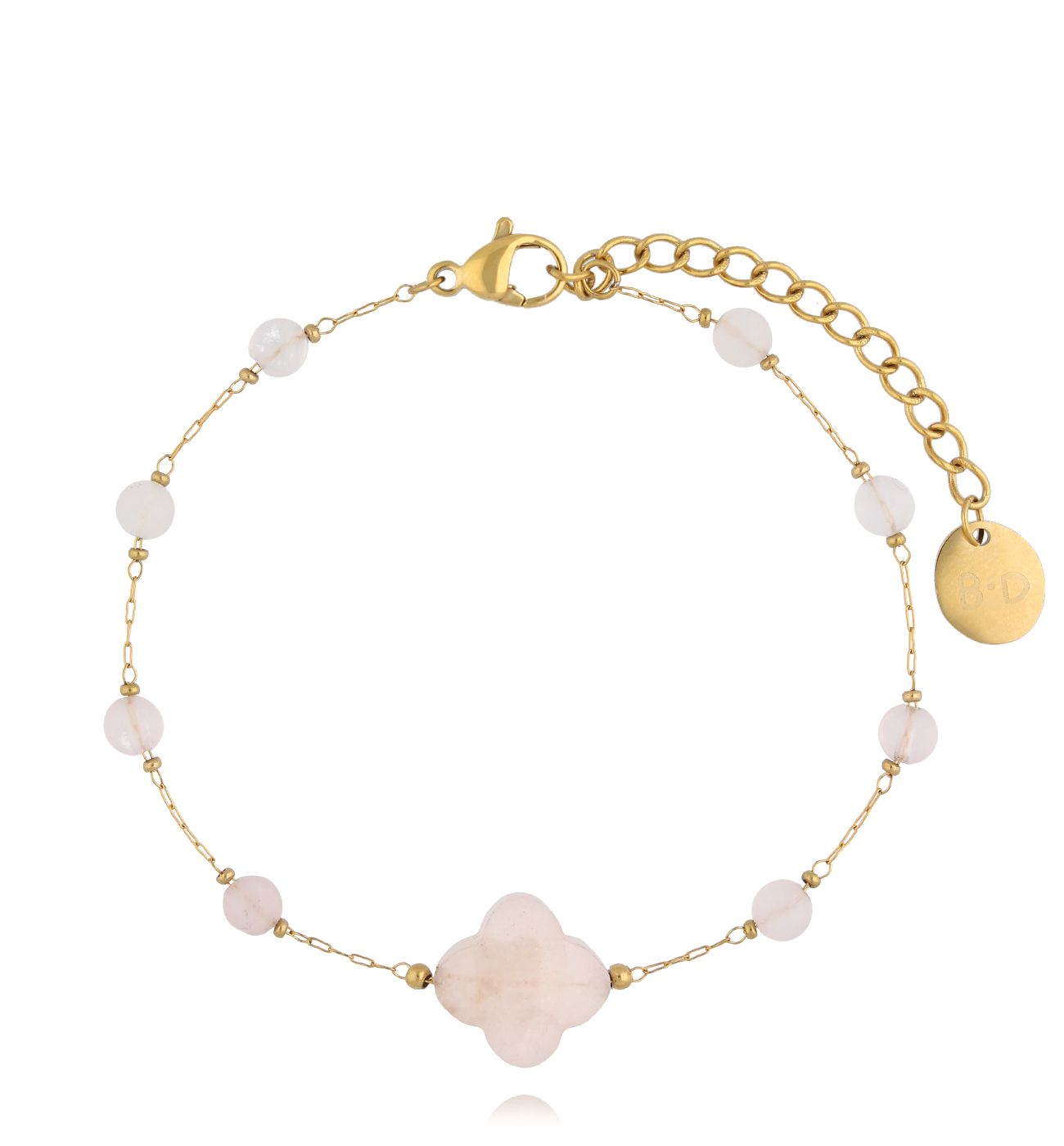 Bransoletka z koniczynką i kwarcami różowymi BPA0494