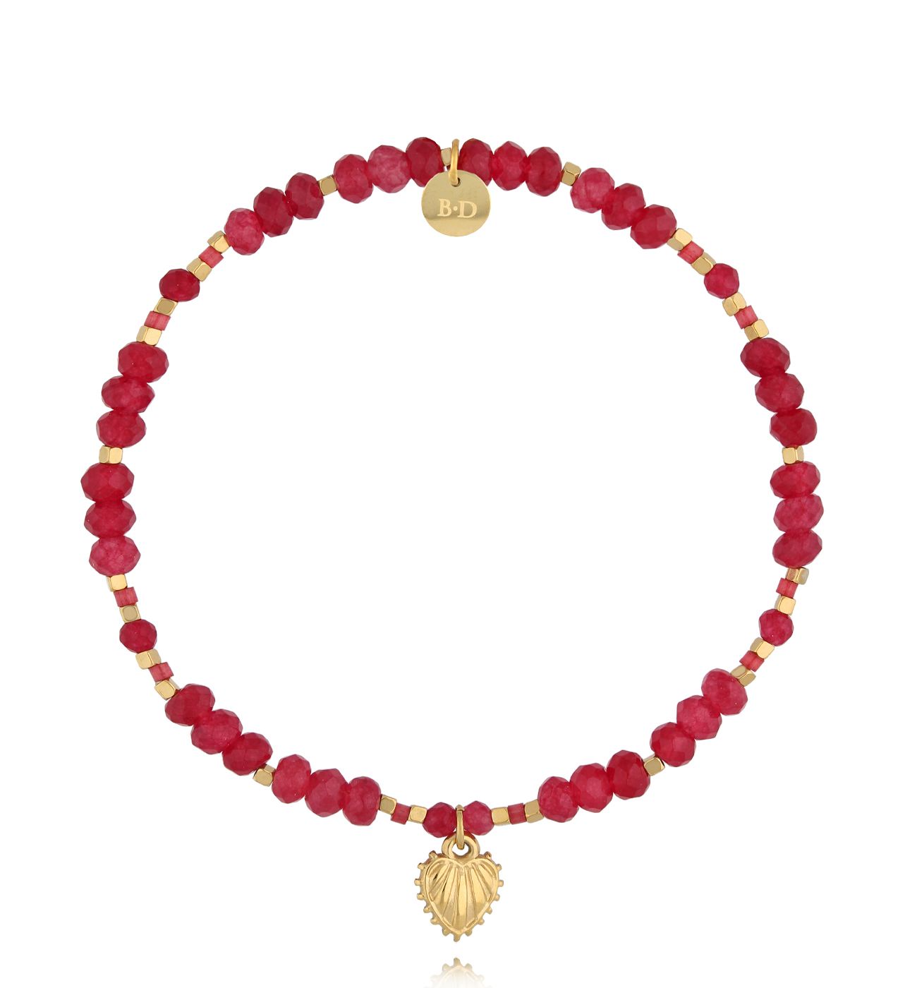 Bransoletka czerwona z kamieniami i serduszkiem - By Dziubeka