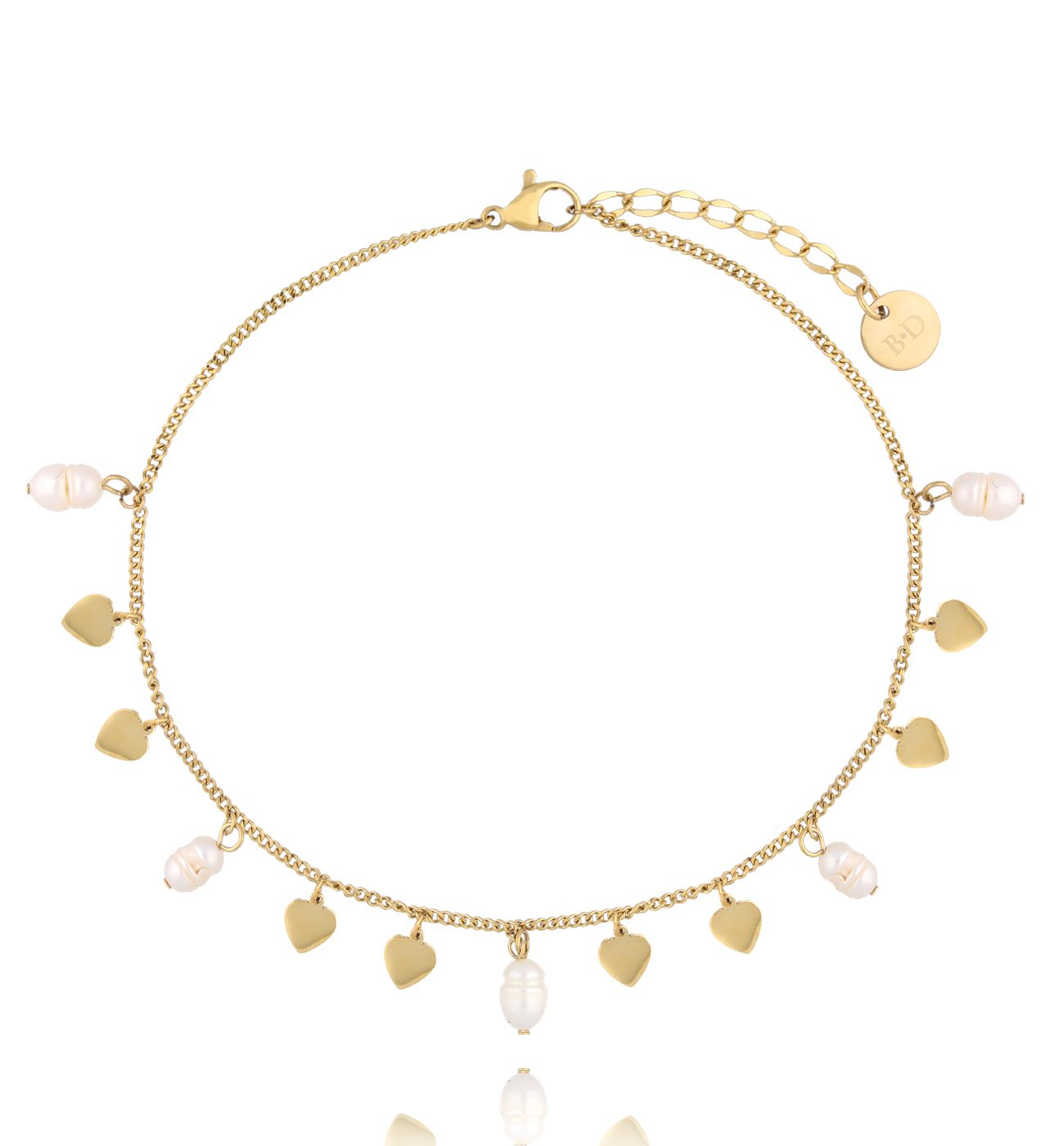 Bransoletka na nogę z perełkami i sercami BNPE0018