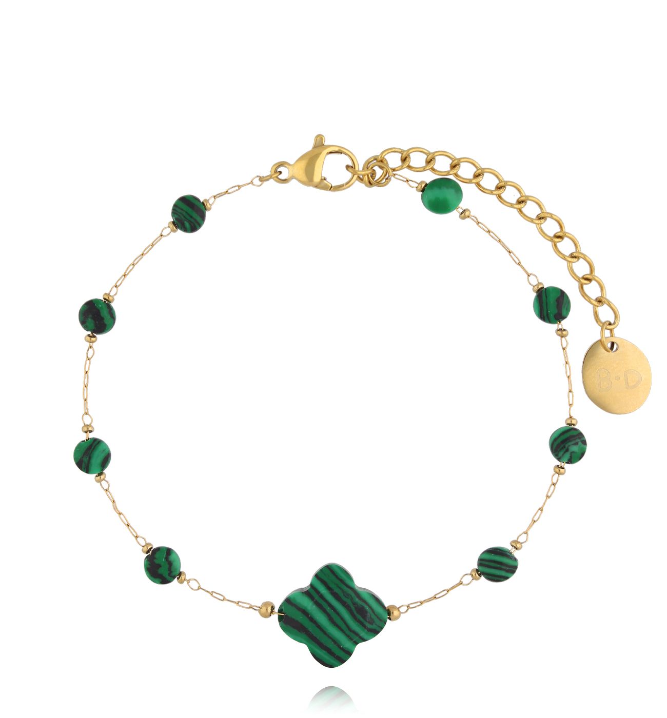 Bransoletka z koniczynką i malachitami BPA0501