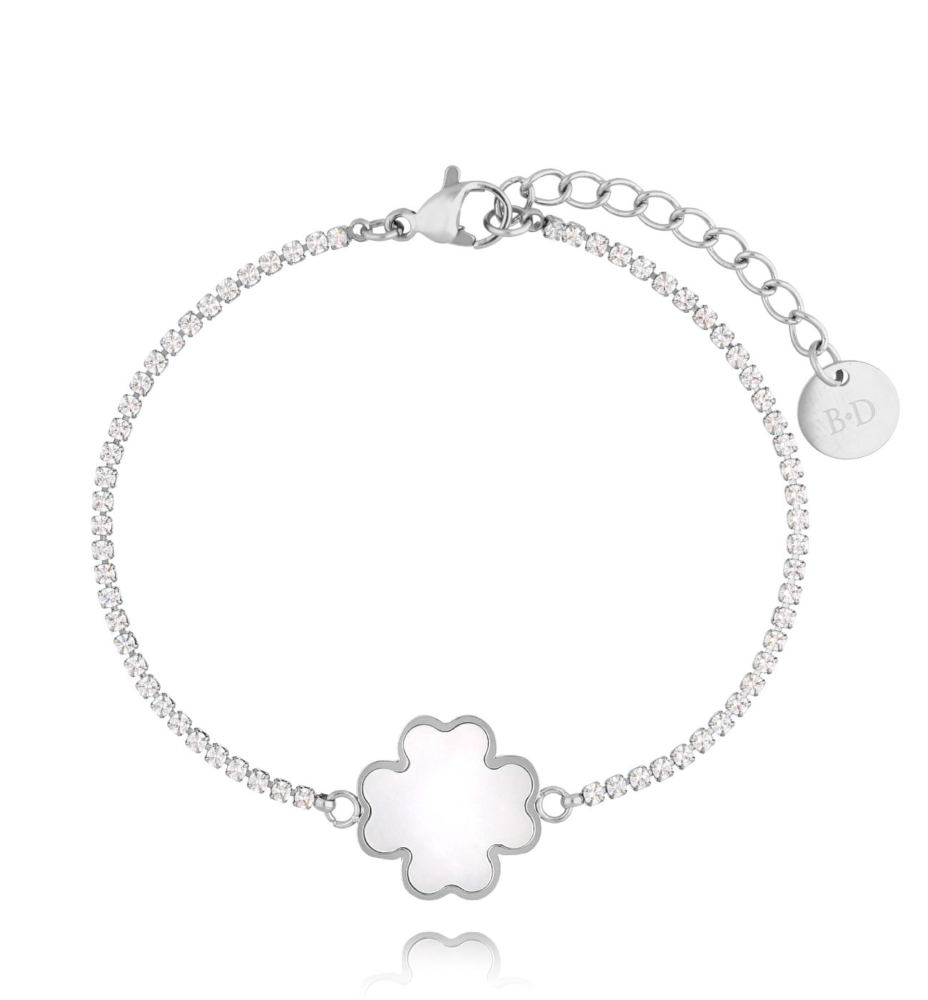 Bransoletka srebrna z koniczynką z masą perłową Pearl Clover BSA0582