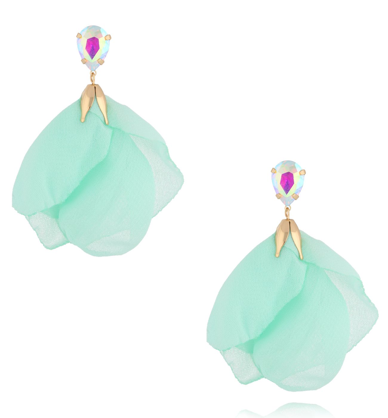 Kolczyki z miętową tkaniną - By Dziubeka