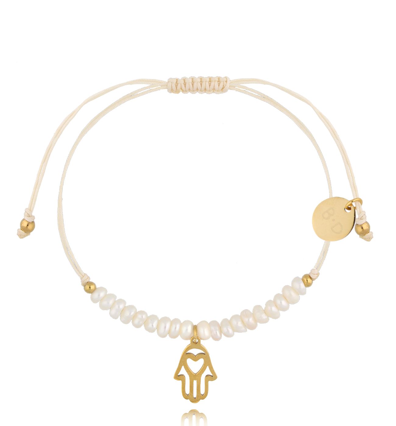Bransoletka z perełkami i złotą ręką Fatimy Feliz BMT0077 - By Dziubeka