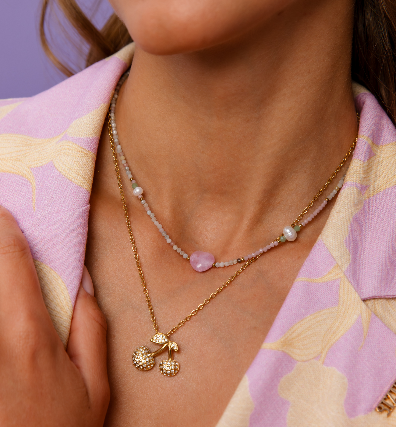 Naszyjnik z wisienkami złoty NSY0647 - By Dziubeka