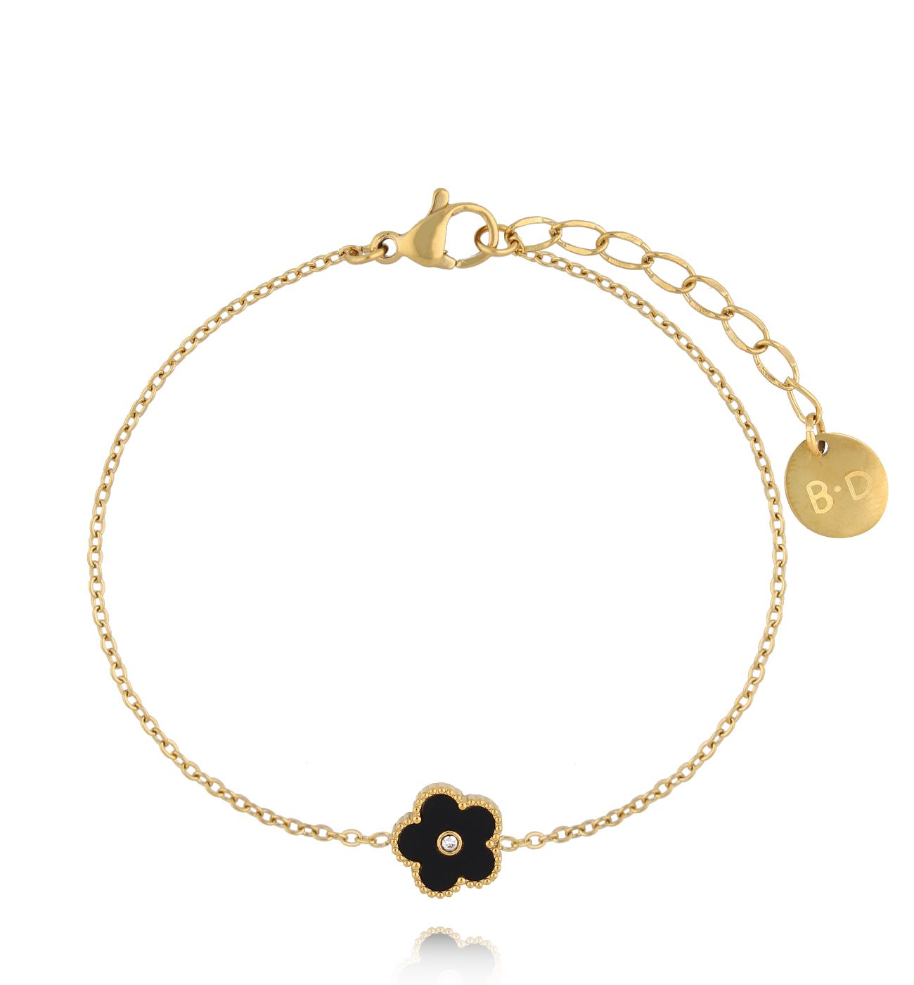 Bransoletka z czarnym kwiatuszkiem złota BSY0232 - By Dziubeka