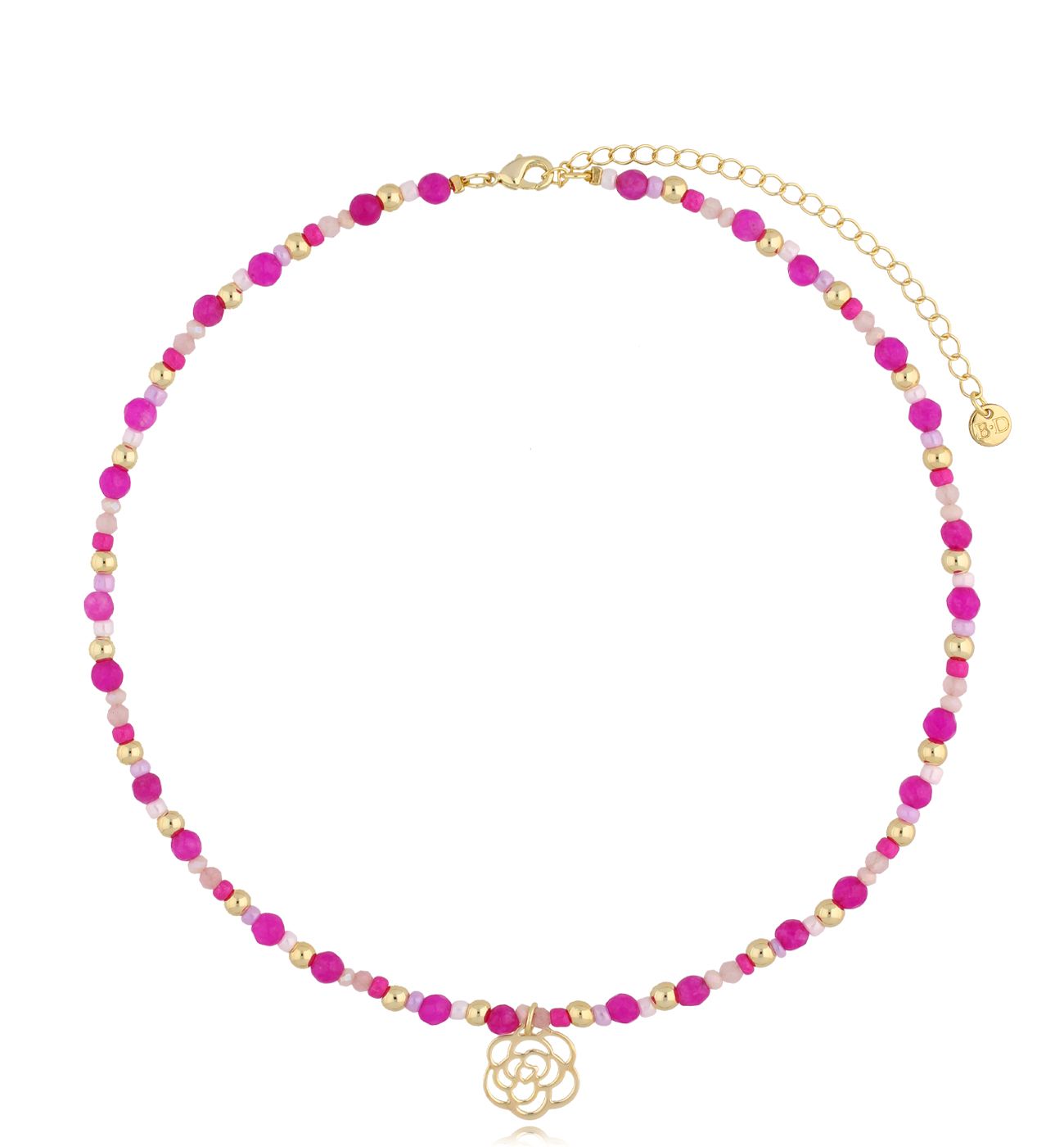 Naszyjnik fuksjowy z różą Sanur NBI0009