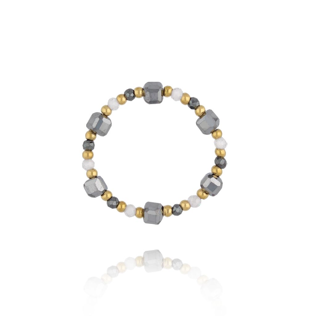 Pierścionek z cyrkonią i kamieniem terahertz złoty - By Dziubeka