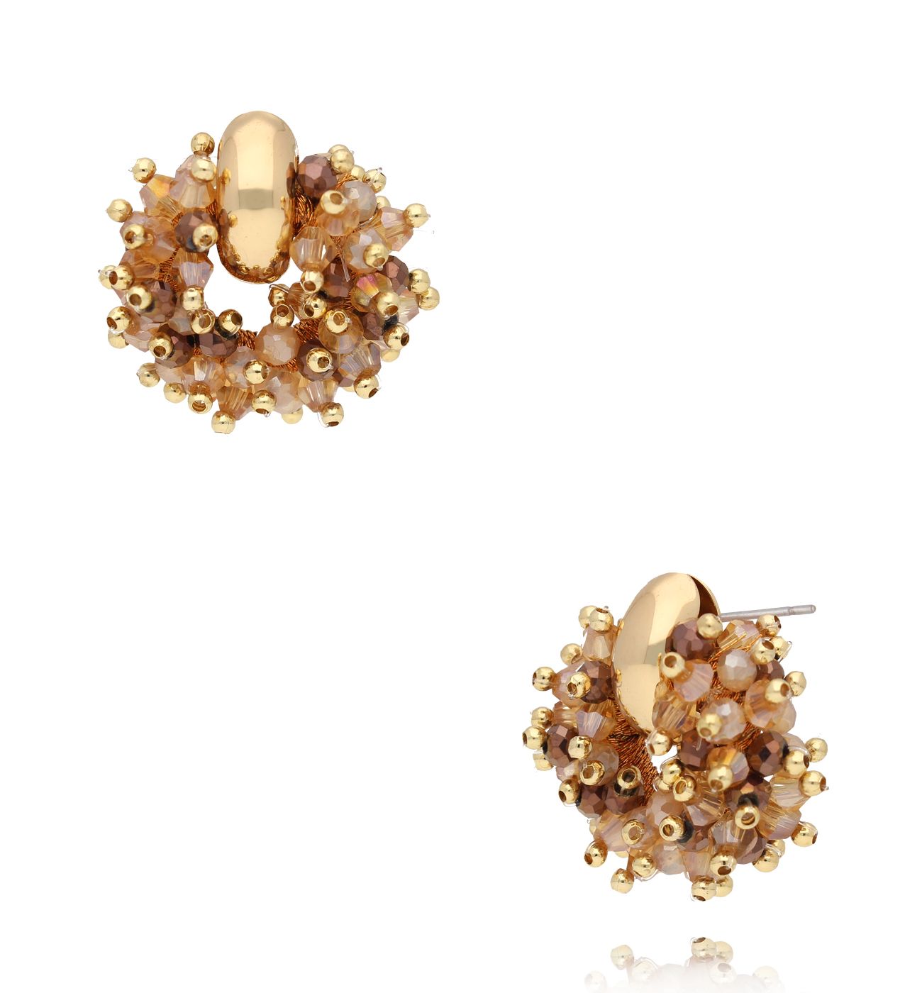 Kolczyki z brązowymi i beżowymi kryształkami KWE0300 - By Dziubeka