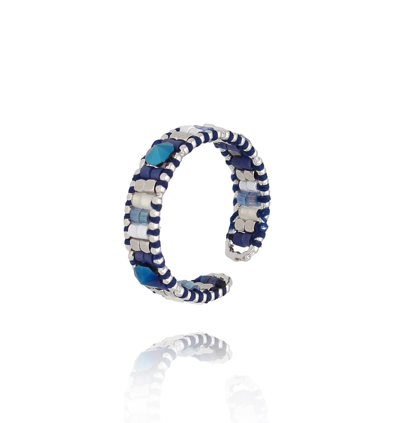 Pierścionek niebiesko srebrny z koralikami Miyuki Chipilo PSC0557 - By Dziubeka