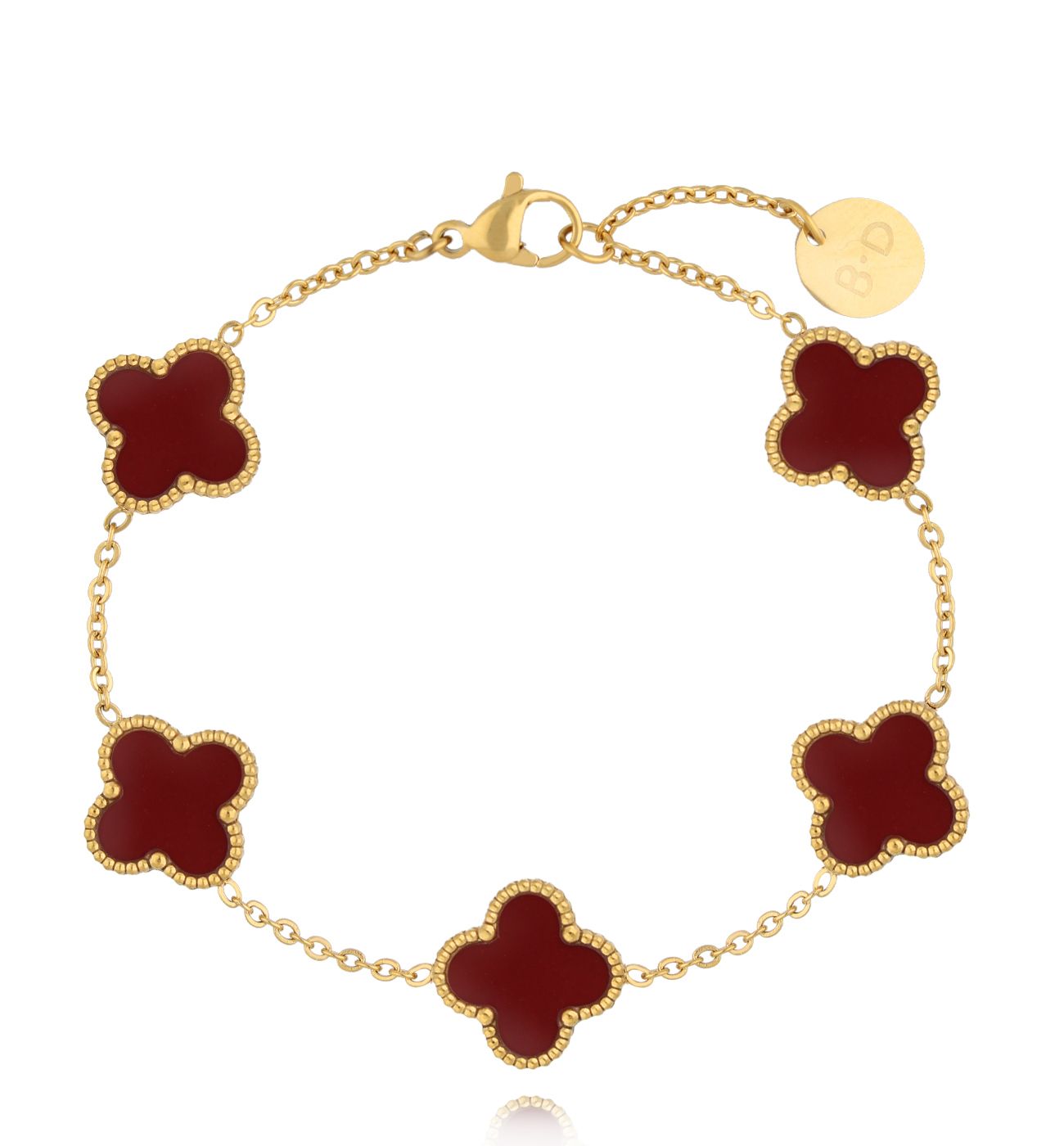 Bransoletka z bordowymi koniczynkami złota Clovers BSY0182 - By Dziubeka