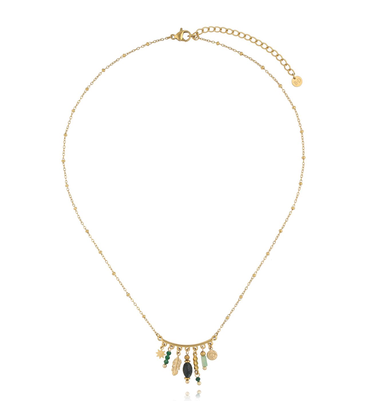 Naszyjnik z jadeitami afrykańskimi i zawieszkami złoty NEA0032 - By Dziubeka