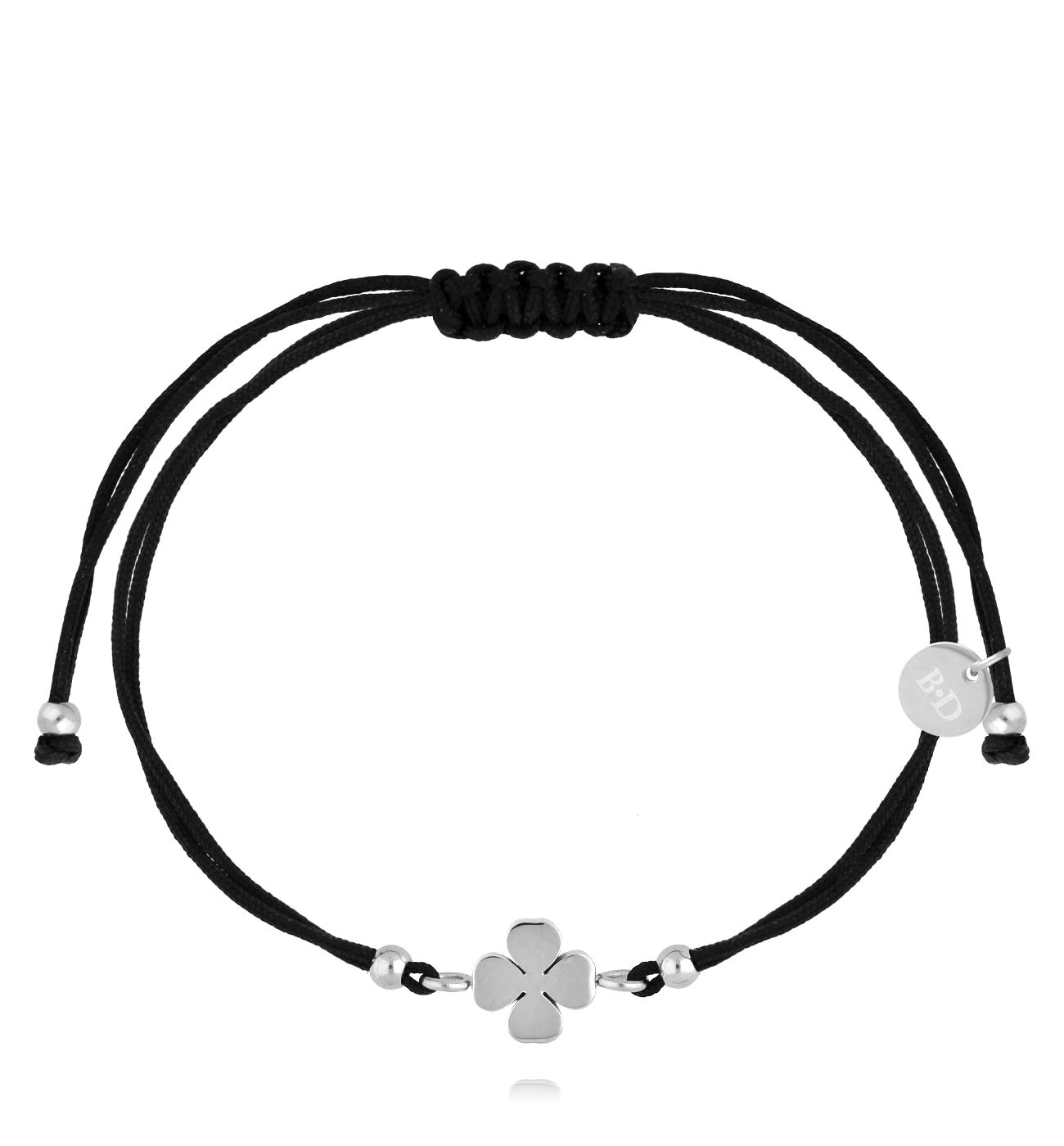 Bransoletka z czarnym sznurkiem i srebrną koniczynką BGL1064 - By Dziubeka