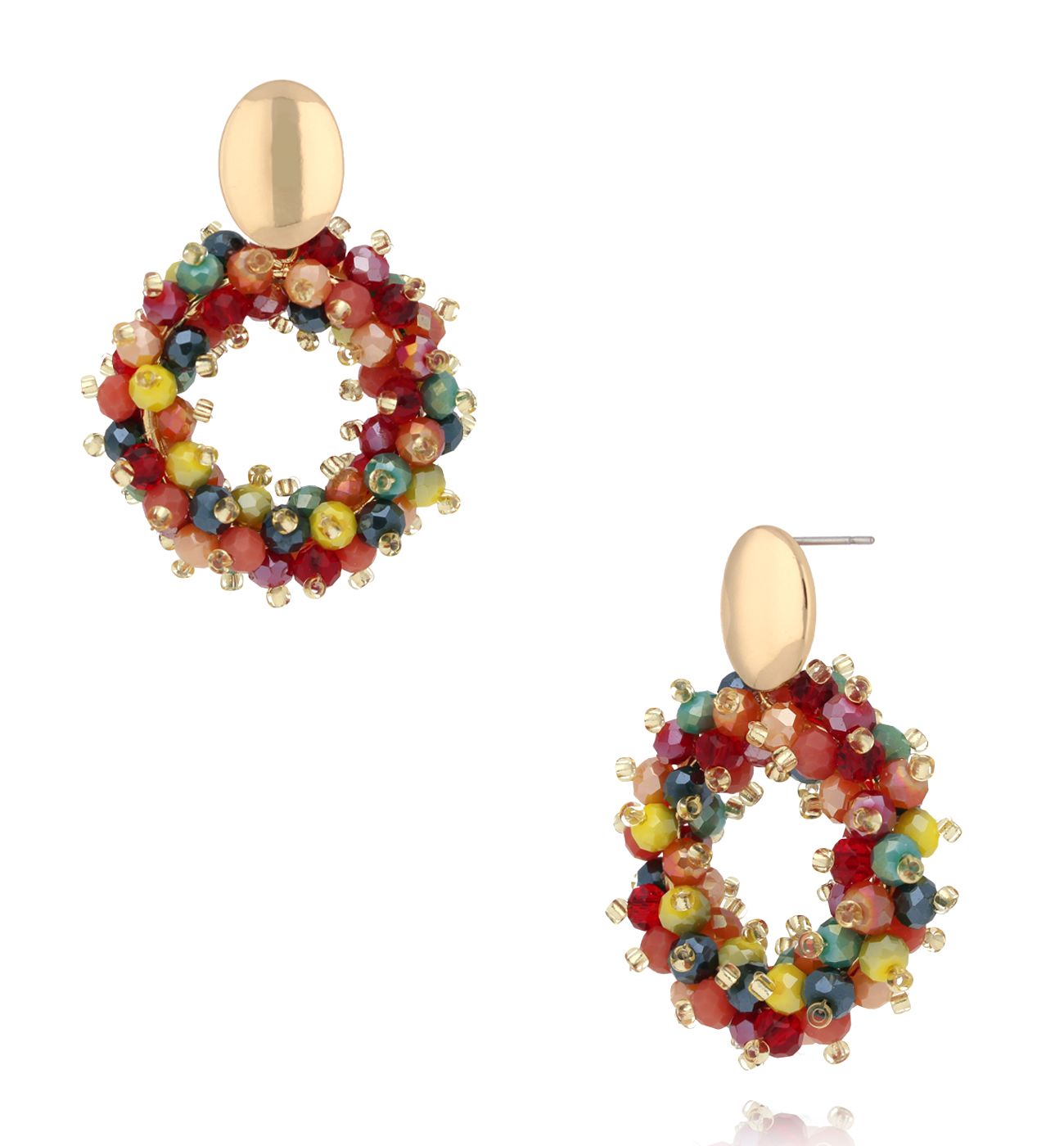 Kolczyki z kolorowymi kryształkami okrągłe KWE0341 - By Dziubeka