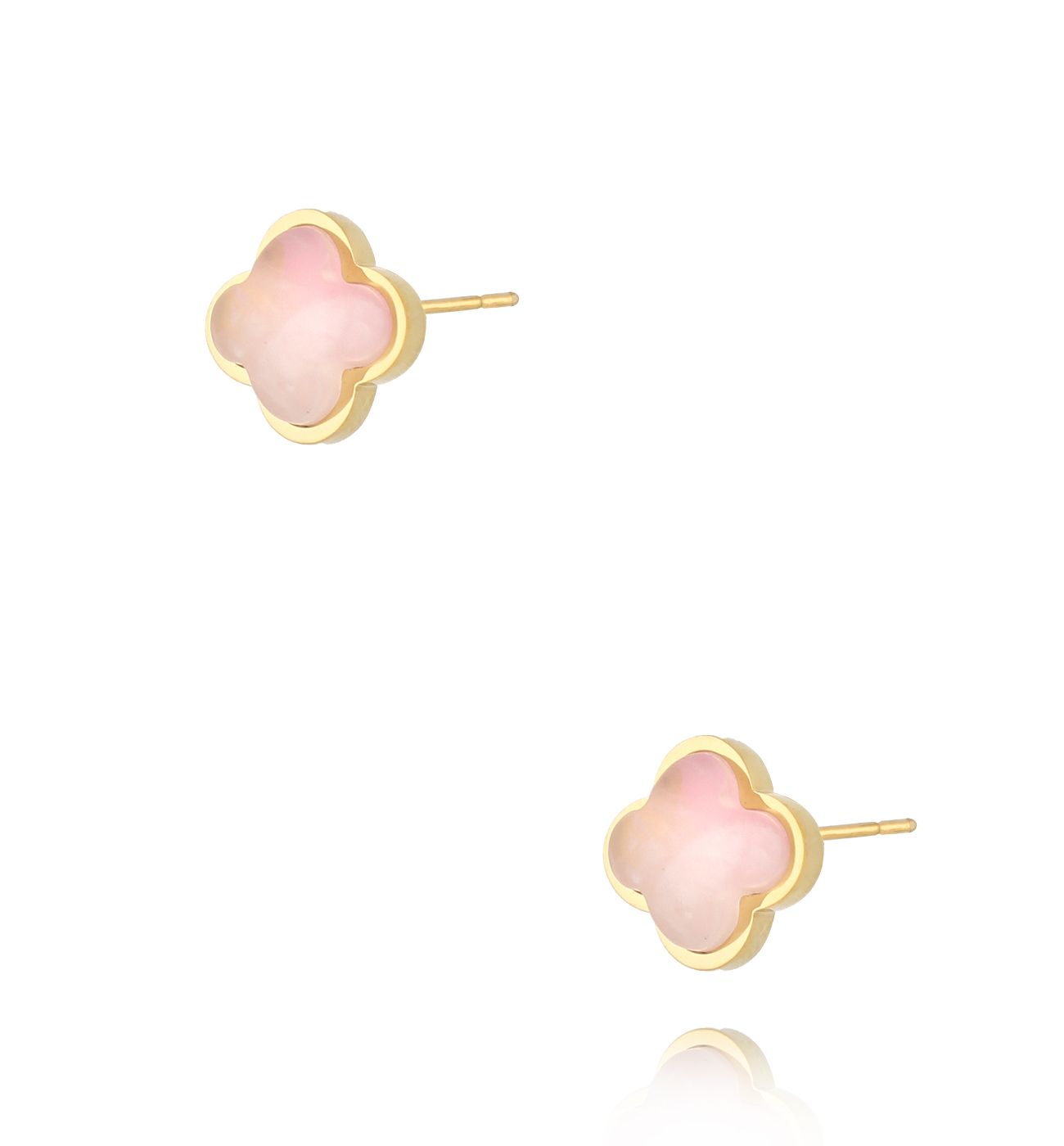 Kolczyki z koniczynką z kwarcem różowym Pink Chick - By Dziubeka