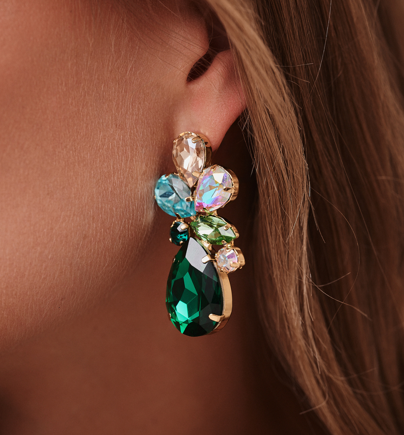 Kolczyki złote z zielonymi cyrkoniami - By Dziubeka