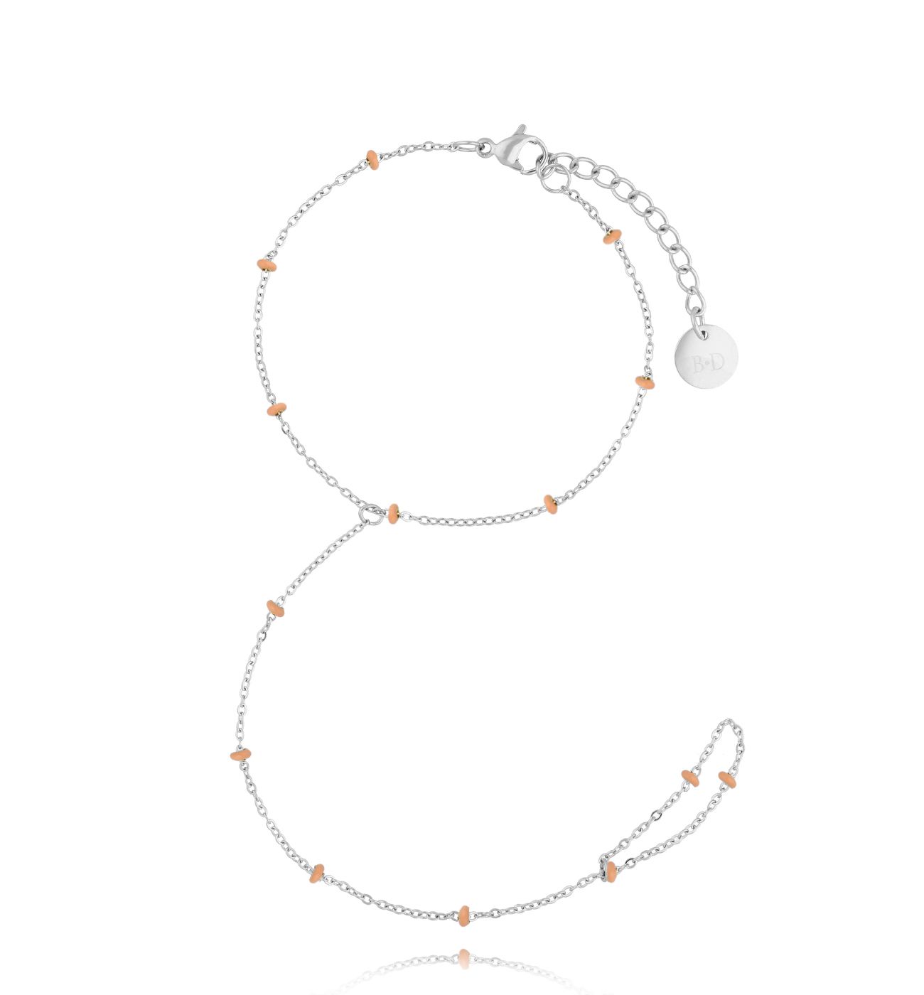 Bransoletka z pierścionkiem i brzoskwiniową emalią Simple Chain - By Dziubeka