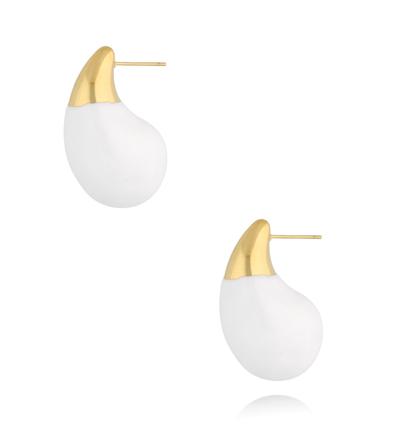 Kolczyki złote łezki duże z białą emalią Enamel Kylie - By Dziubeka