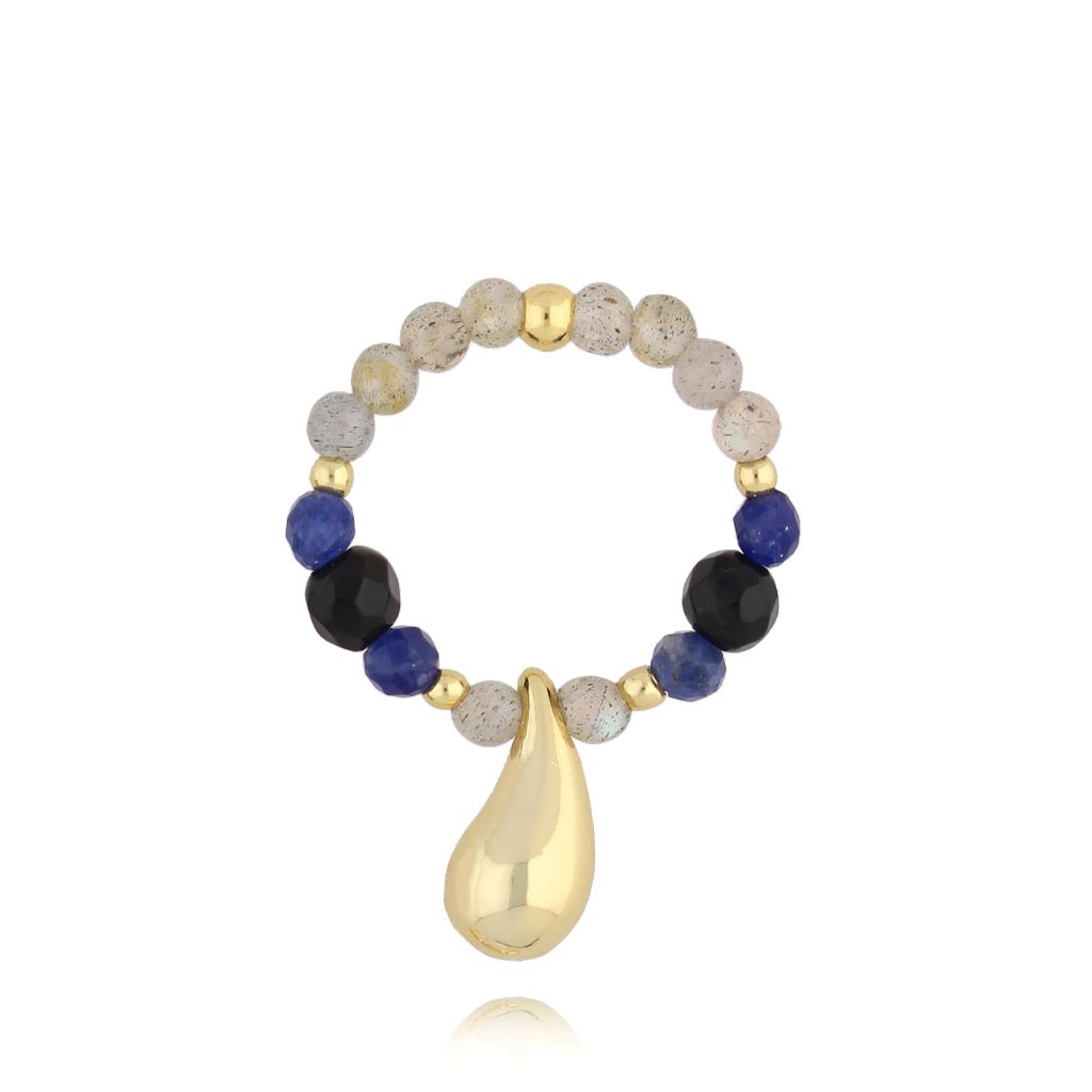 Pierścionek z labradorytami i łezką Nature's Tears PSC0604 - By Dziubeka